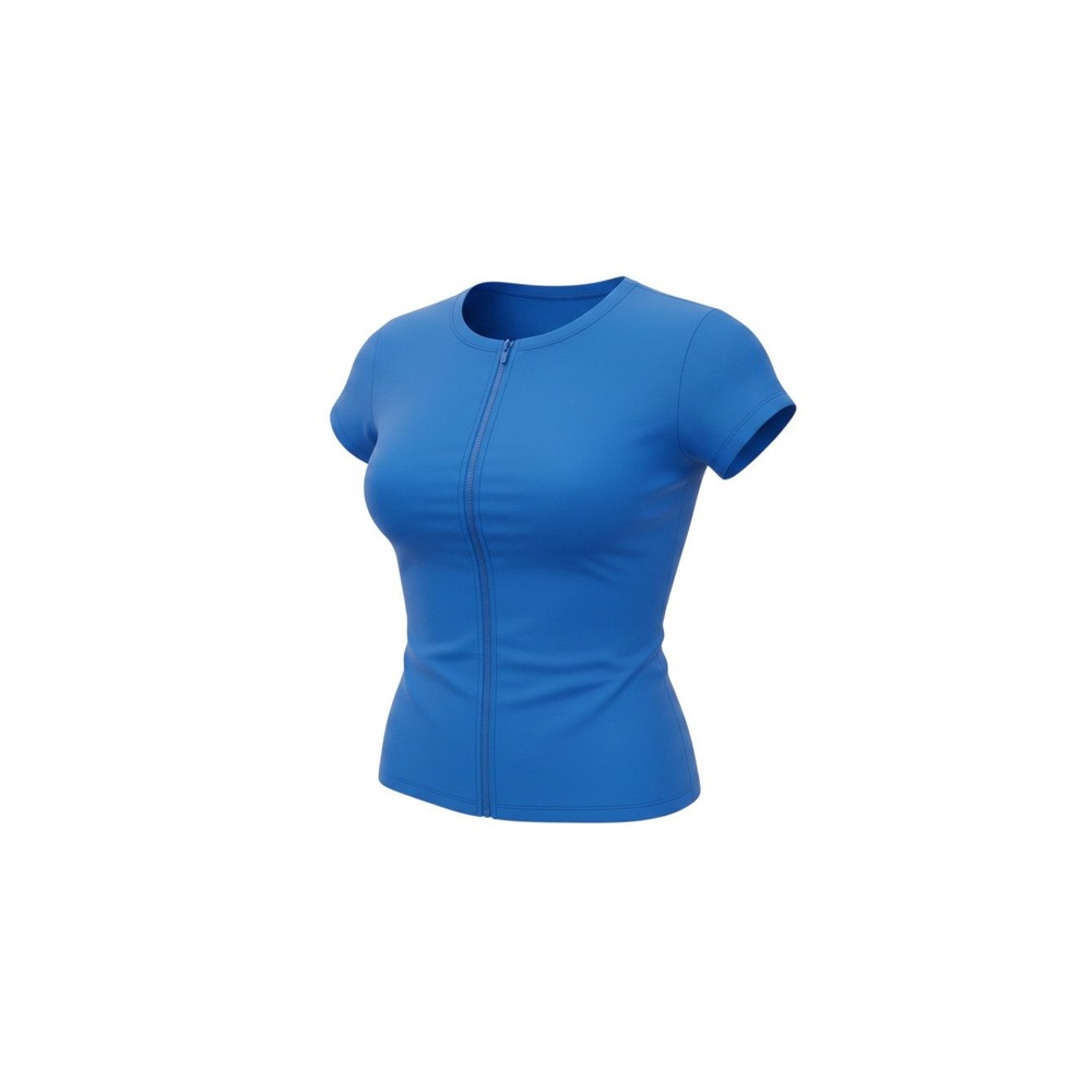 Rue21 Zip Front Top Womens M Blue NWT Ribbed Short Sleeve Crew Neck